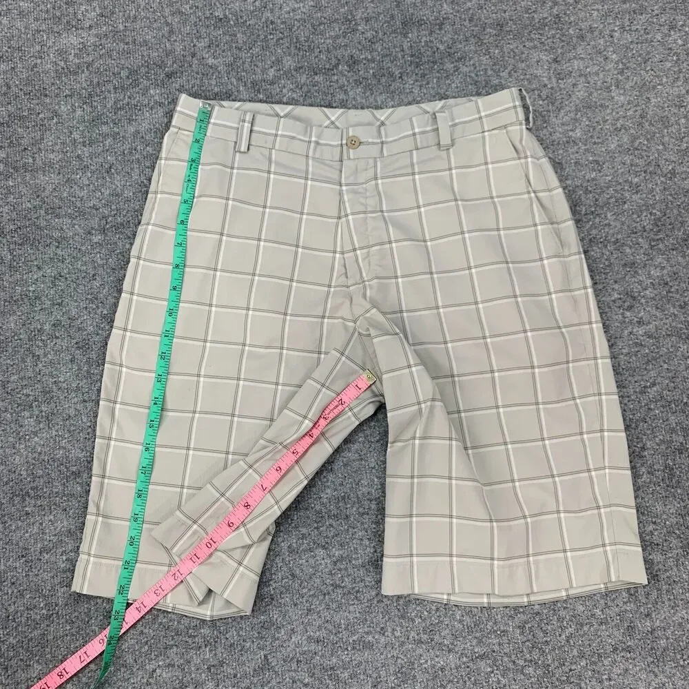 Nike Golf Shorts Mens 36 Beige Check Plaid Stretch Flat Front Lightweight Chino